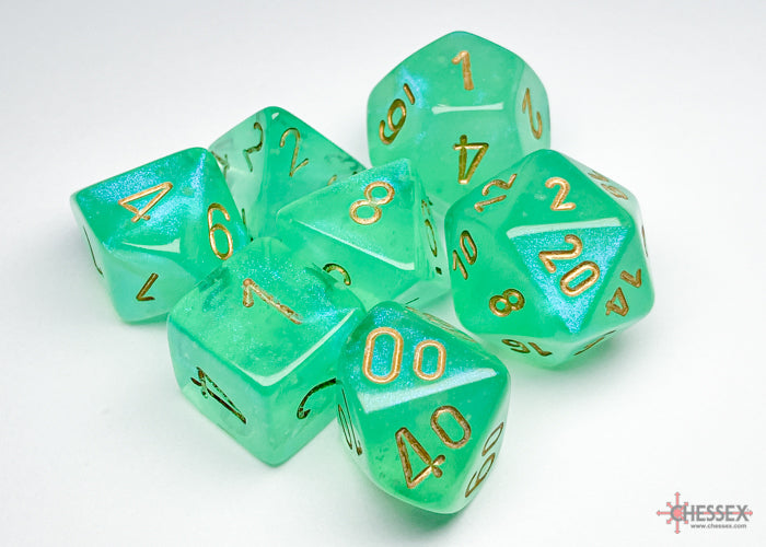 Chessex Polyhedral 7-Die Set Borealis Light Green/Gold (Luminary Effect)