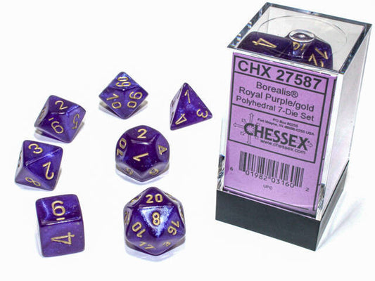 Chessex Polyhedral 7-Die Set Borealis Royal Purple/Gold (Luminary Effect)