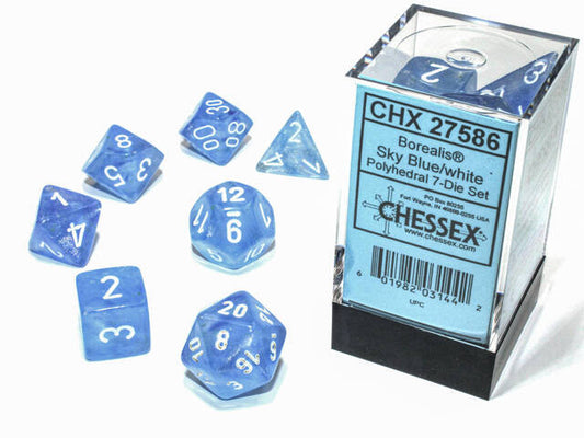 Chessex Polyhedral 7-Die Set Borealis Sky Blue/White (Luminary Effect)