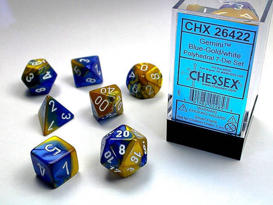 Chessex Polyhedral 7-Die Set Gemini Blue-Gold/White