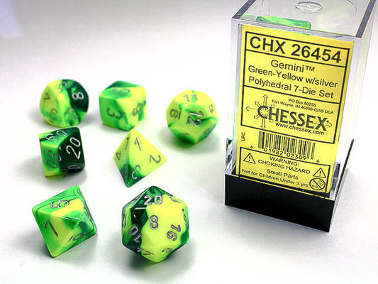 Chessex Polyhedral 7-Die Set Gemini Green-Yelllow/White (WSL)