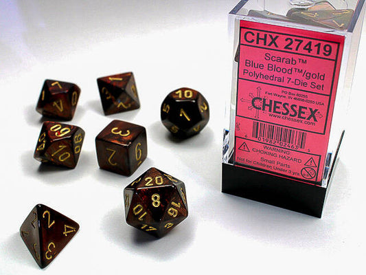 Chessex Polyhedral 7-Die Set Scarab Blue Blood/Gold
