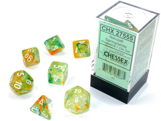 Chessex Polyhedral 7-Die Set Nebula Spring/White (Luminary Effect)