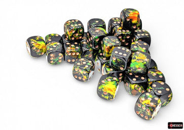 Chessex: Brush Deep Forest/Gold 12mm D6 Dice Block (36 Dice)