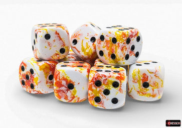 Chessex: Brush Sunrise/Black 16mm D6 Dice Block (12 Dice)