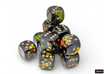 Chessex: Brush Deep Forest/Gold 16mm D6 Dice Block (12 Dice)