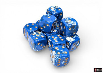 Chessex: Brush Wavebreak/Gold 16mm D6 Dice Block (12 Dice)